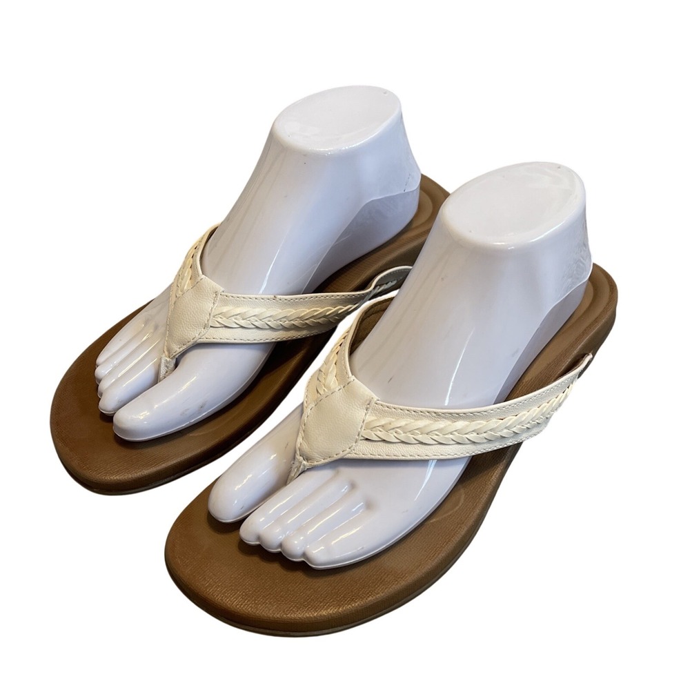 Aetrex Emmy Thong Flip Flop Sandals Womens 9 White Braided Orthotic Beach Pool